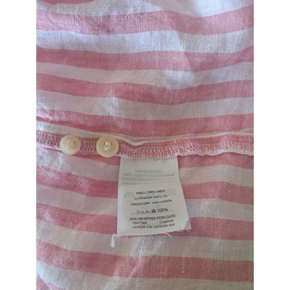 J Crew Womens LARGE TALL FIT 100% Linen Shirt Pink White Stripe Button LAGENLOOK - Picture 8 of 10